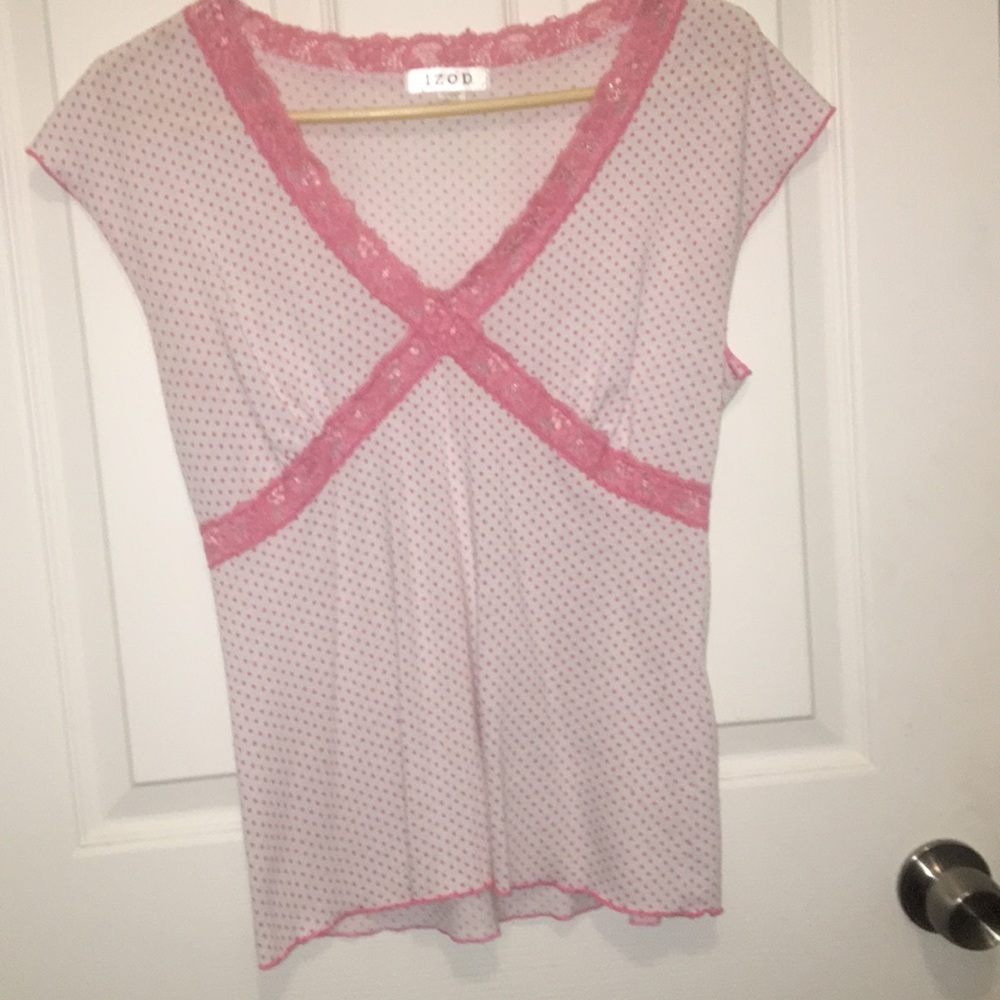 Pink polka dotted lace shirt